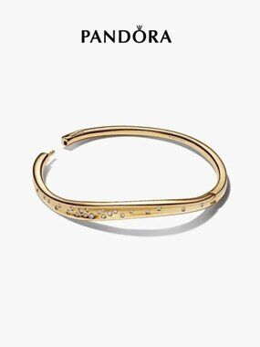 Pandora Gold Crystal-Studded Hinged Bangle Bracelet